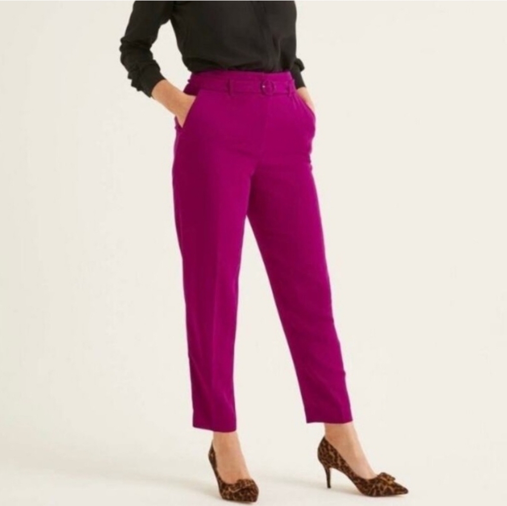 Boden Christina Straight Tapered Pants Trousers Slacks Belted Fuchsia Women's 14